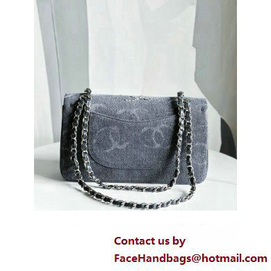 Chanel Embroidered Denim, Sequins  &  Silver-Tone Metal Classic Handbag A01112 Gray 2023